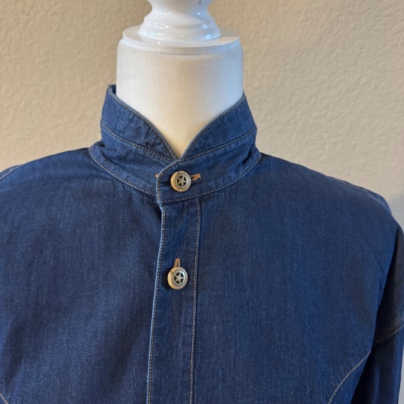 Men's Stubbs Western Wear Silky Denim Banded Collar Long Sleeve Shirt SZ L - Picture 2 of 7